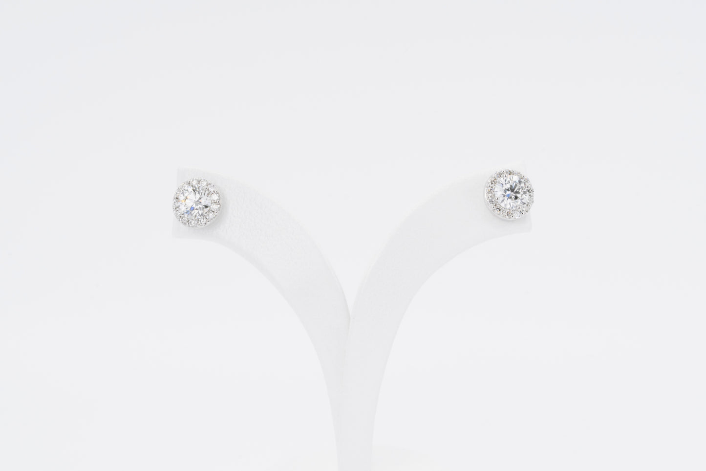 18CT White Gold - Round Diamond Halo Stud Earrings