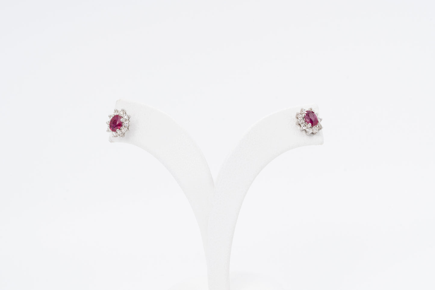 18CT White Gold Ruby Stud Earrings with Diamond Halo