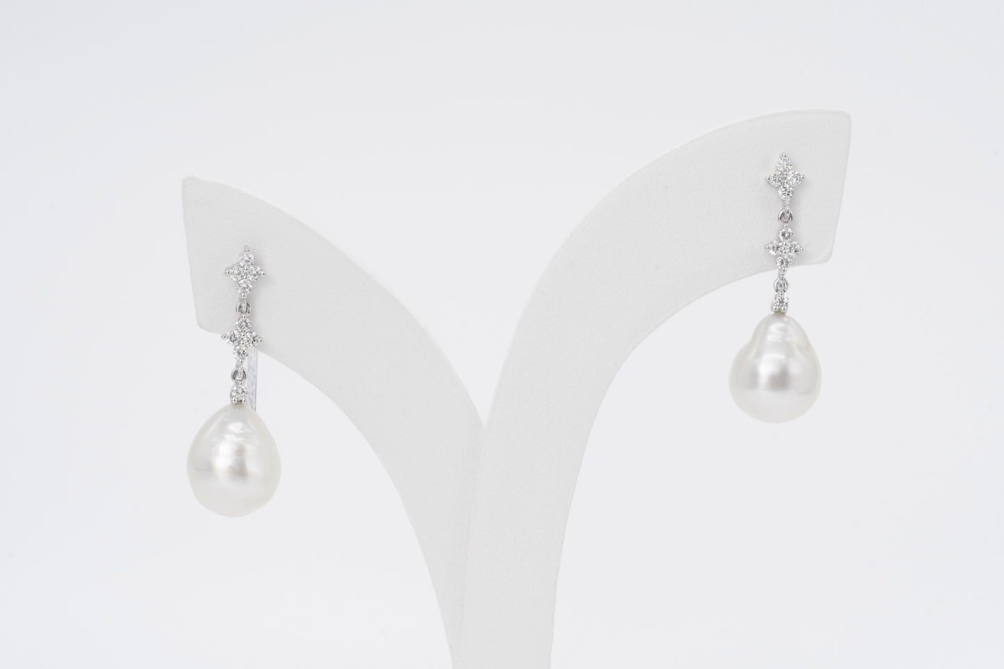 EVANGELINE - 18CT White Gold Diamond & Pearl Drop Earrings
