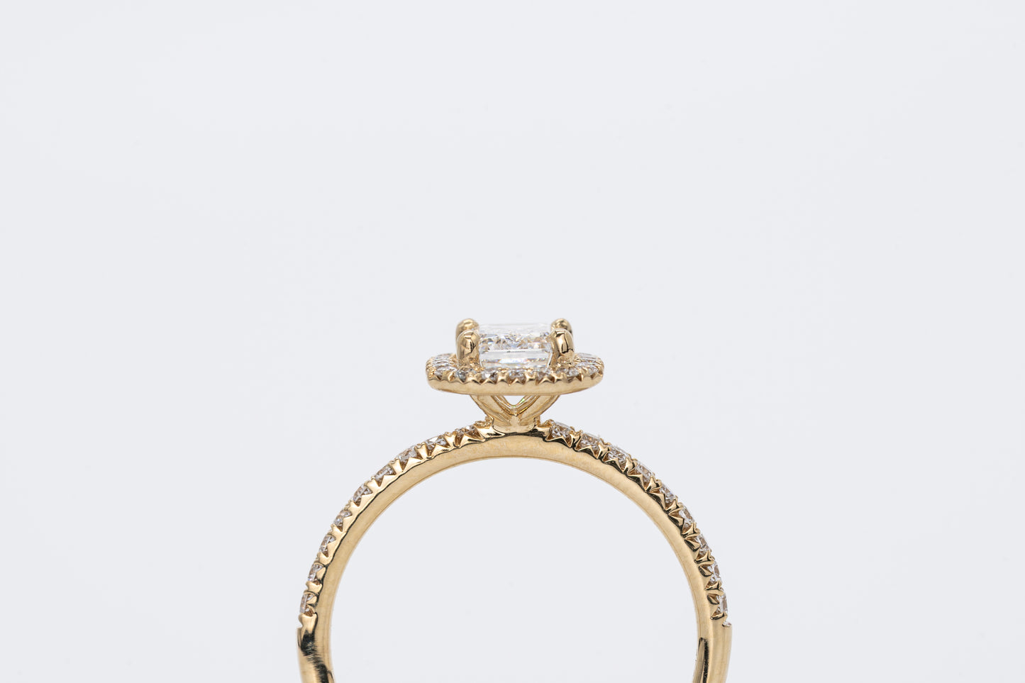 AURELINE - 18CT Yellow Gold, Emerald Cut Halo Ring