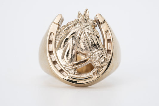 9CT Yellow Gold Horse & Horseshoe Ring