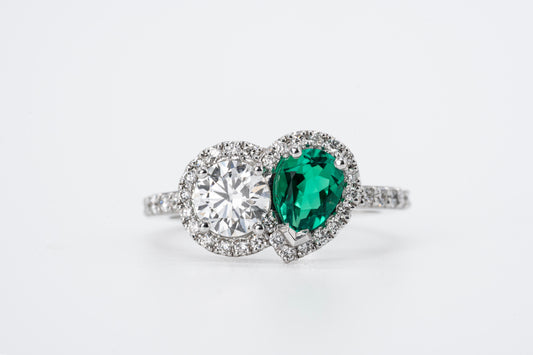 AVENELLE - 18CT White Gold Emerald & Diamond Ring