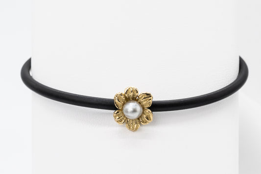 18CT Yellow Gold, South Sea Pearl - Neoprene Bangle