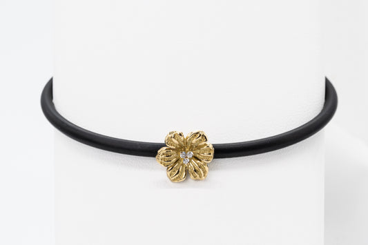 18CT Yellow Gold, Flower Charm - Neoprene Bracelet
