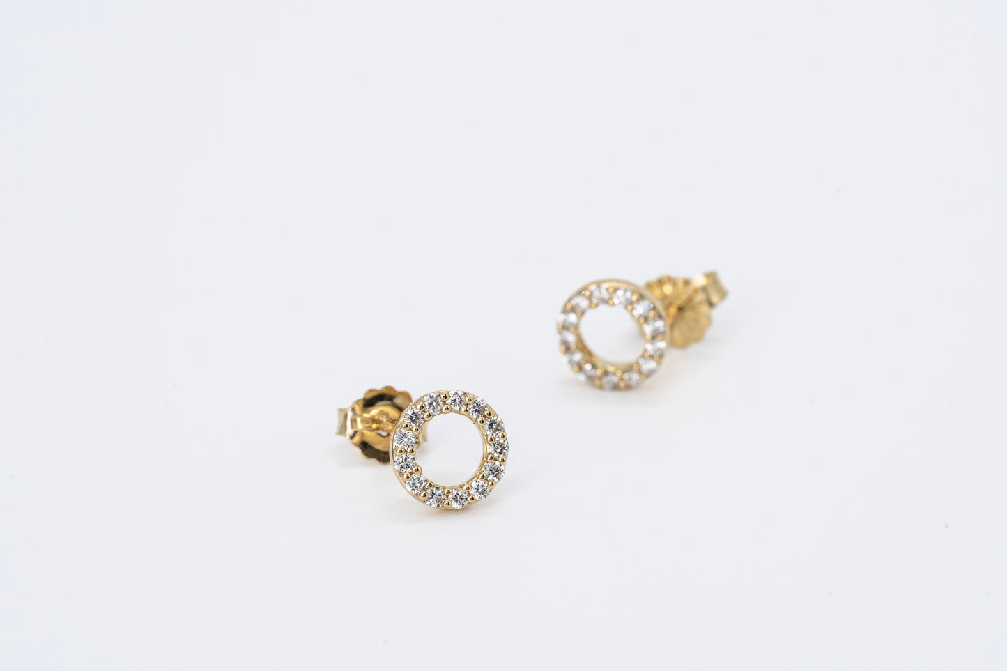18CT Yellow Gold - Round Halo Diamond Stud Earrings