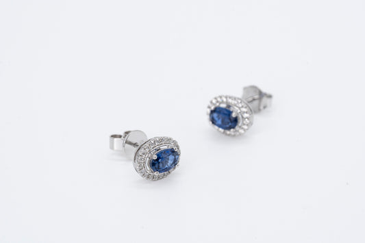 CELESTE - 18CT White Gold Sapphire Halo Earrings