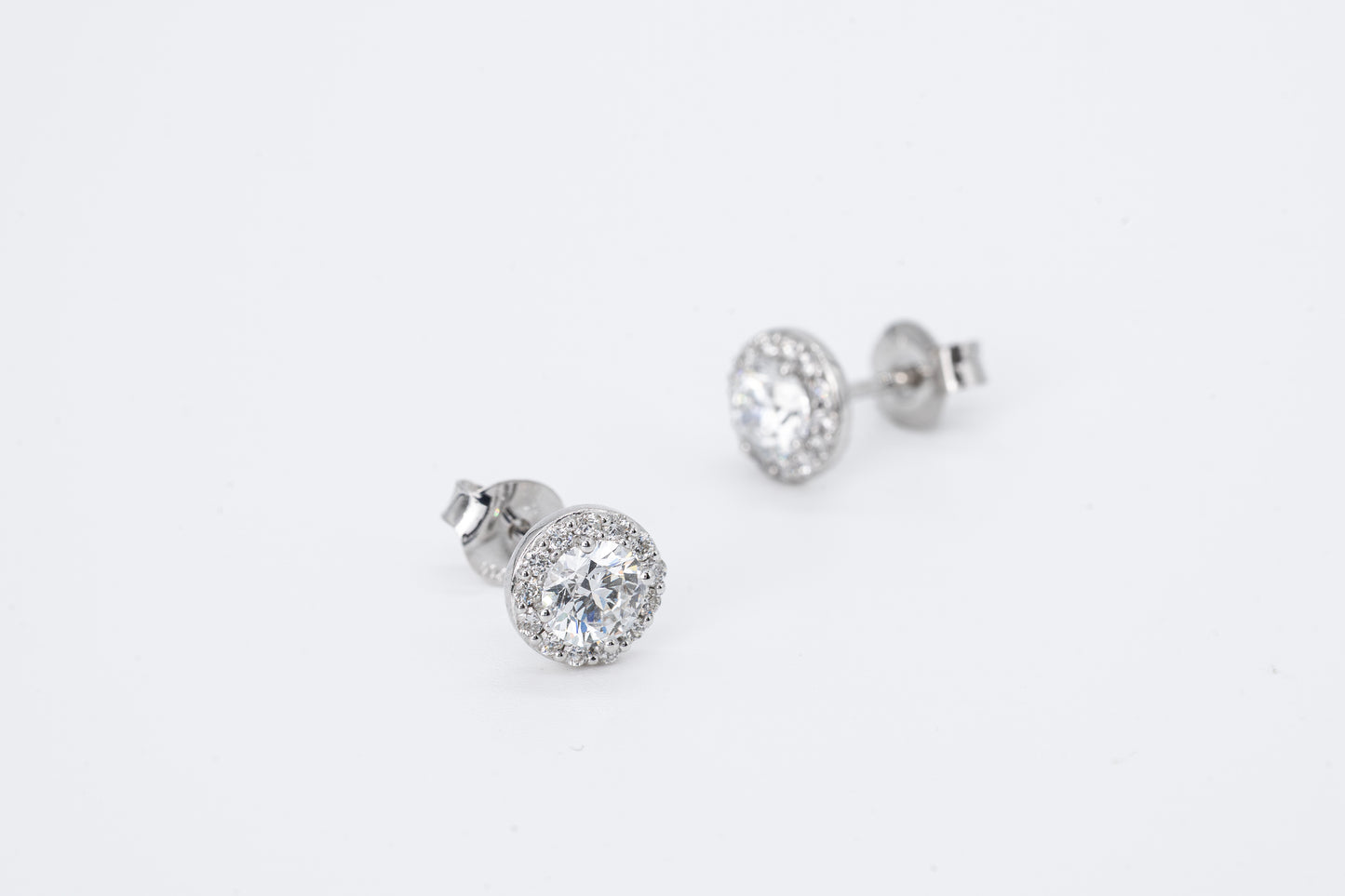 18CT White Gold - Round Diamond Halo Stud Earrings