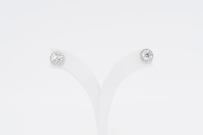 18CT White Gold - Round Diamond Halo Stud Earrings