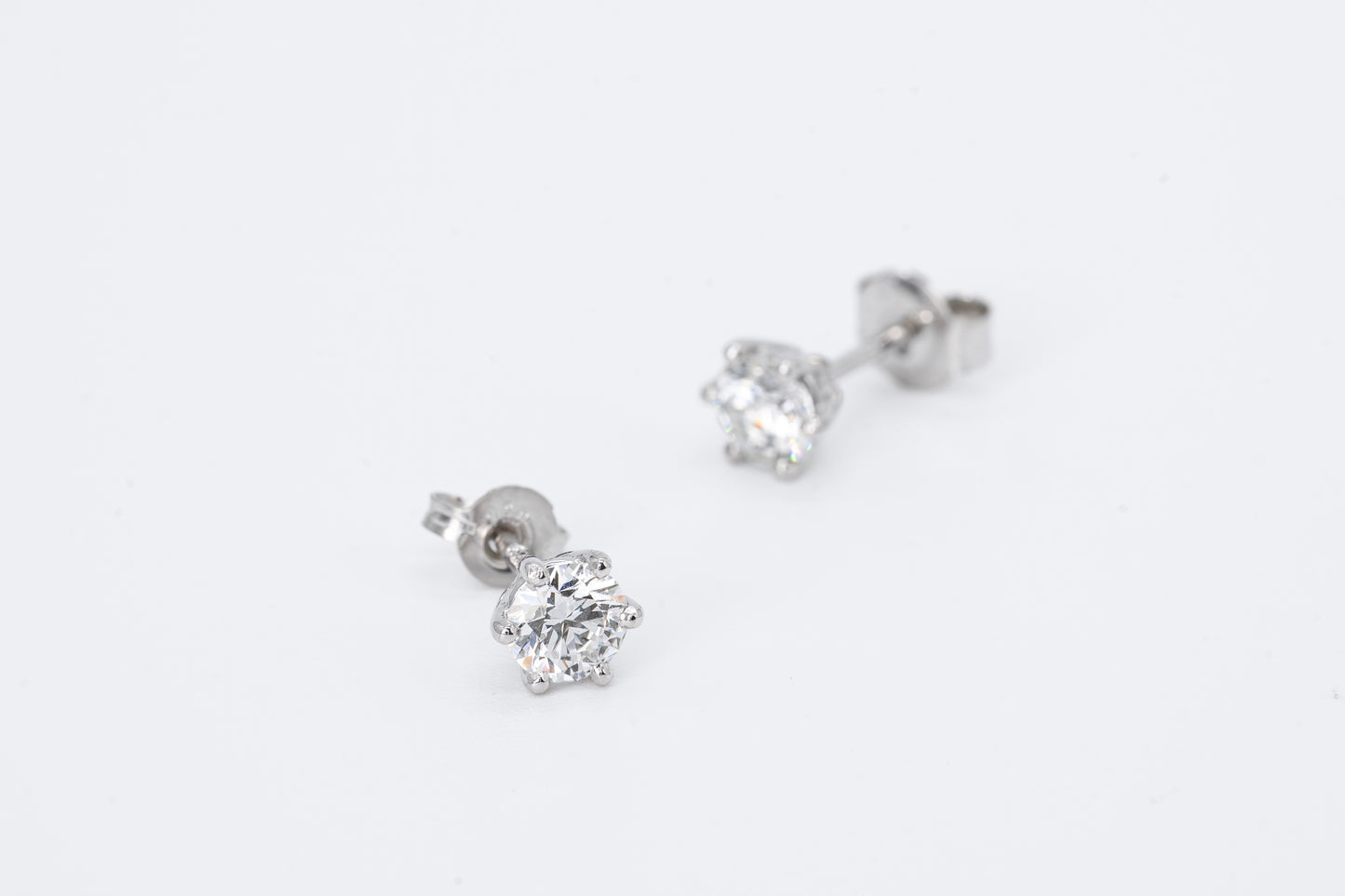 18CT White Gold -  Six Claw Diamond Stud Earrings