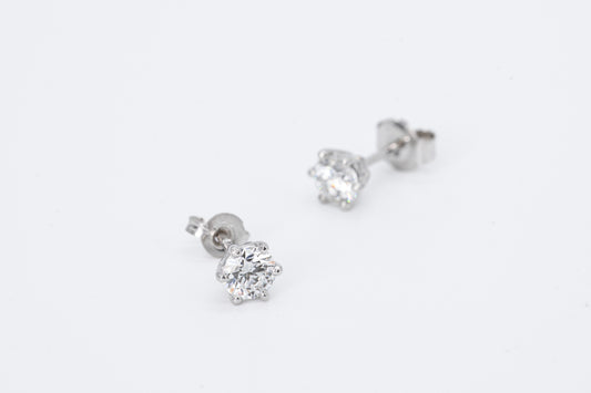 18CT White Gold -  Six Claw Diamond Stud Earrings