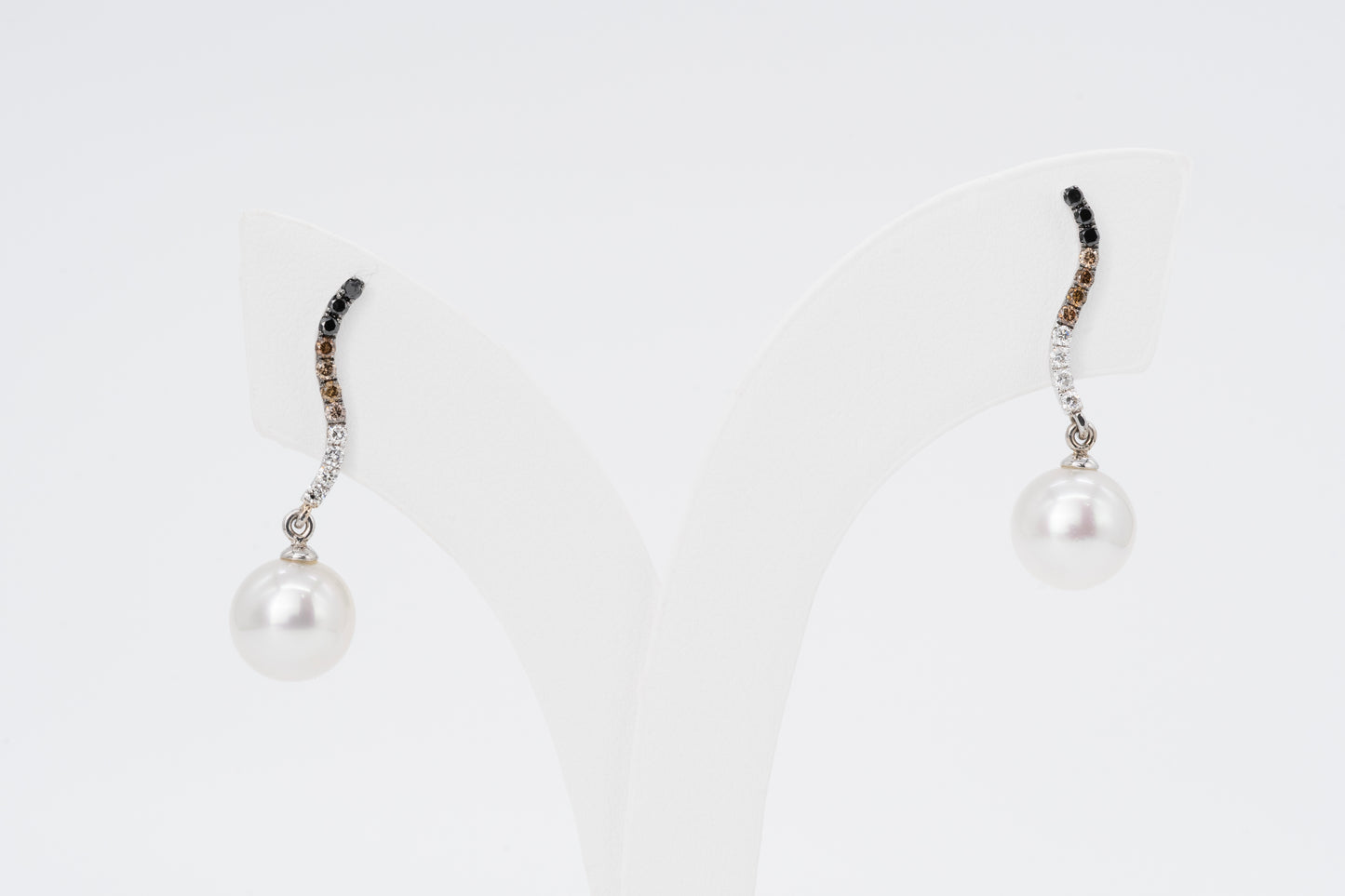 18CT White Gold - Diamond Pearl Drop Earrings