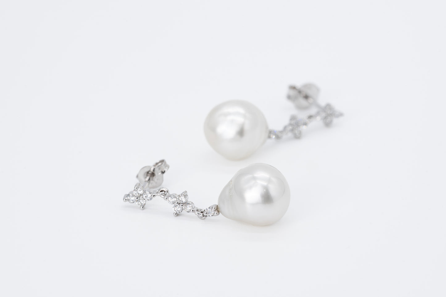EVANGELINE - 18CT White Gold Diamond & Pearl Drop Earrings